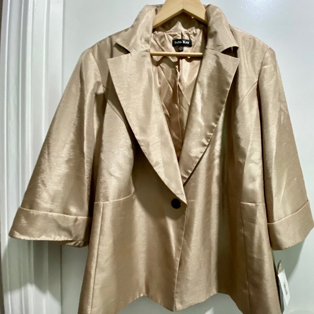 (7) - New Dana Kay Washable Gold Metallic Lined Holiday Office Party Blazer 24W